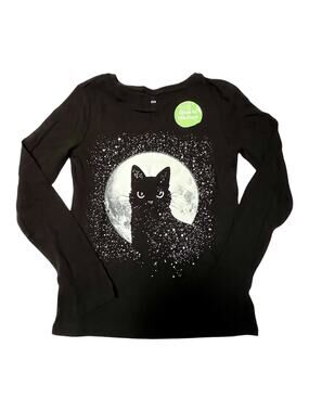 NWT Gap Glow in the Dark Black Cat Tee Size 10